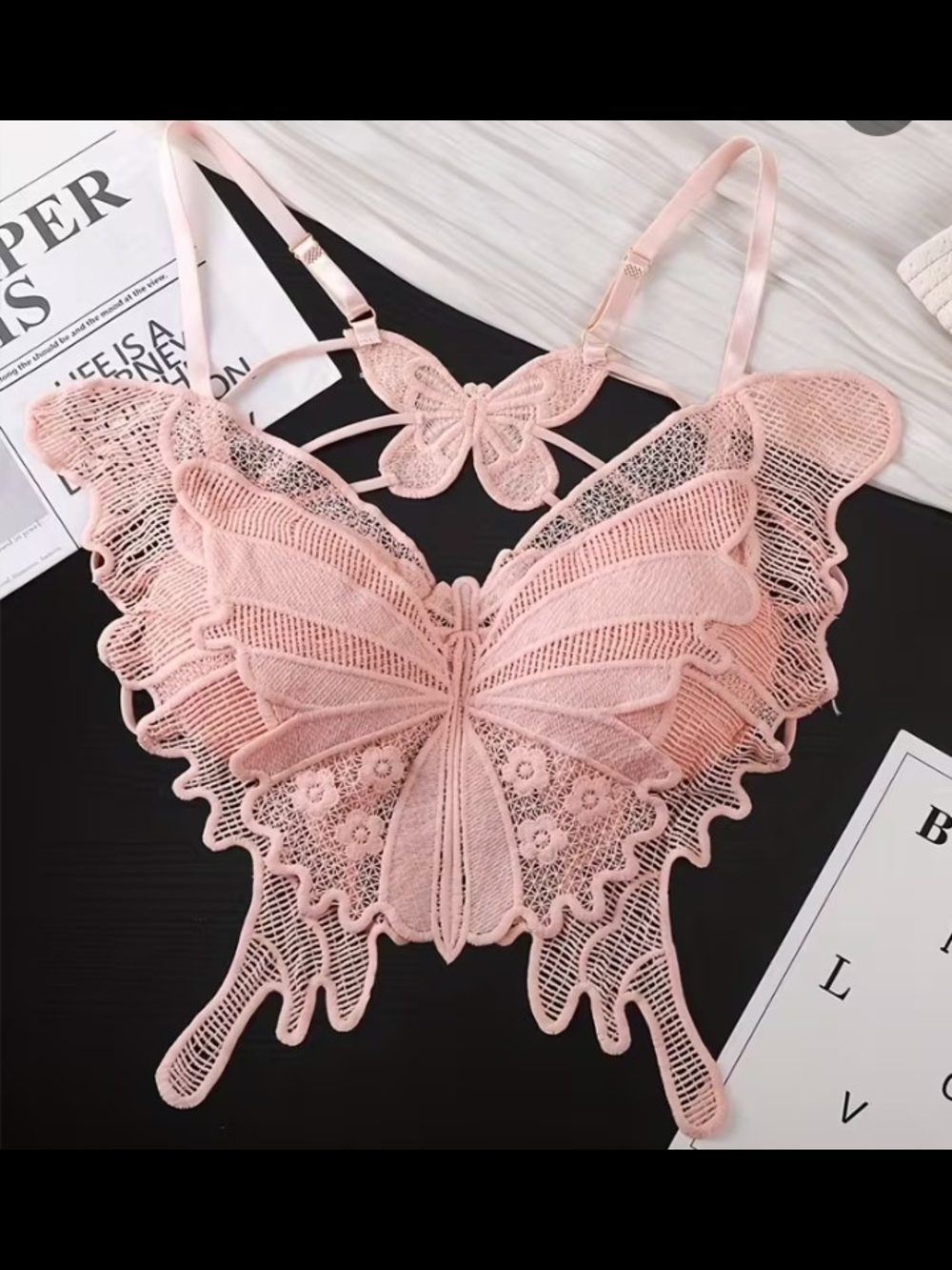 Lace Butterfly Bralette - Pink